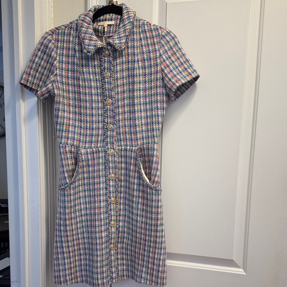 Maje Colorful Checkered Button-Up Dress